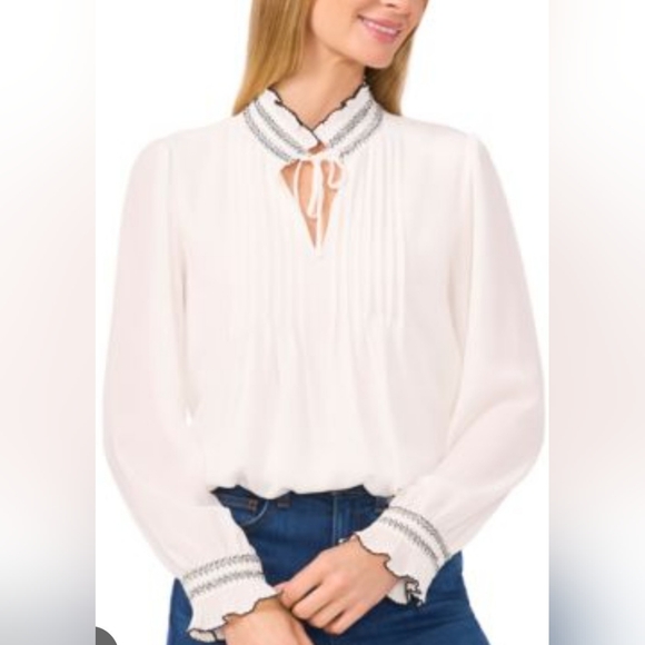 Cato Tops - Cato White Blouse with Black Accents